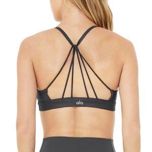 NWT Alo Yoga Sunny Strappy Bra Anthracite Glossy XS, Gray, High Shine